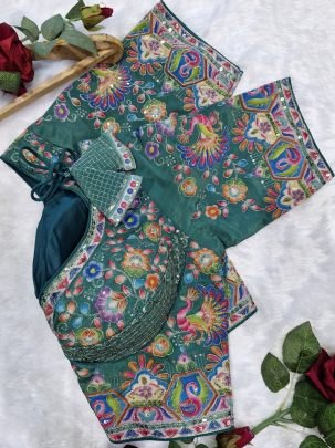 Festive Wear Green Colour Ready Made Blouse
