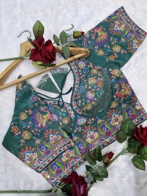 Festive Wear Green Colour Ready Made Blouse