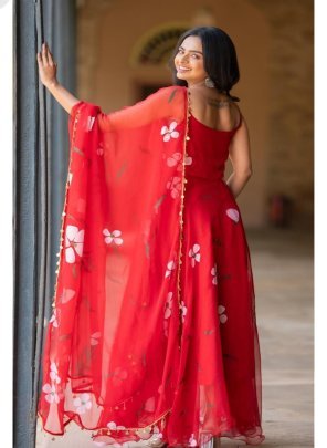 Festive Wear Hot Red Colour  Anarkali  Suit