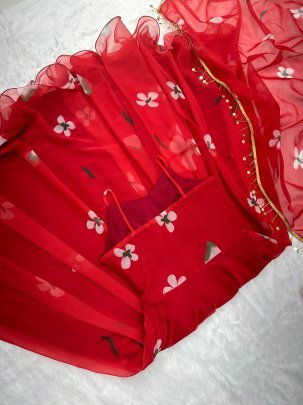 Festive Wear Hot Red Colour  Anarkali  Suit