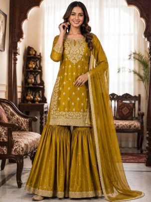 Festive Wear Musterd Colour Sharara Suit