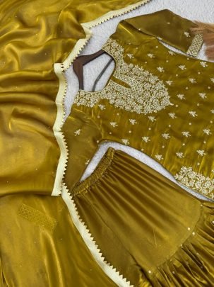 Festive Wear Musterd Colour Sharara Suit
