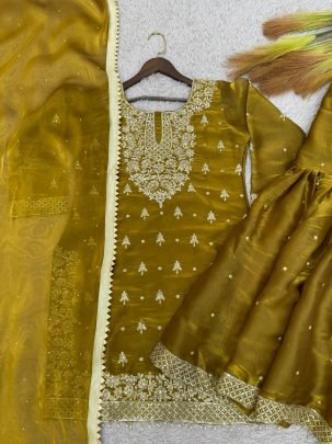 Festive Wear Musterd Colour Sharara Suit