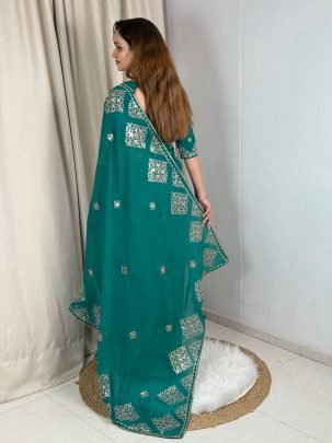 Festive Wear Rama Color Satin Saree