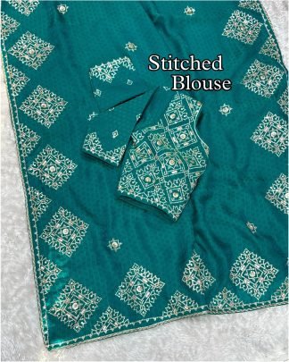 Festive Wear Rama Color Satin Saree