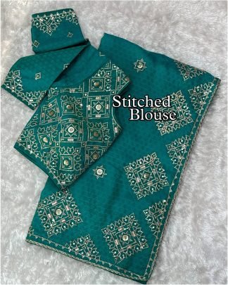 Festive Wear Rama Color Satin Saree