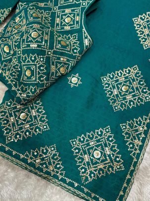 Festive Wear Rama Color Satin Saree