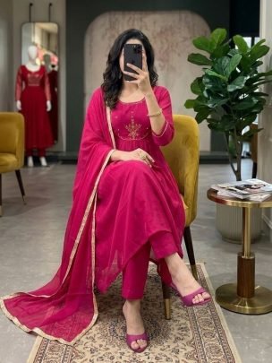 Festive Wear  Rani  Colour Ready Made Suit