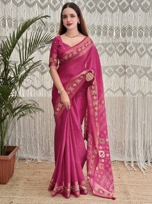 Festive Wear Rani Cotton Saree With Running Blouse