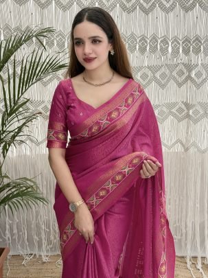 Festive Wear Rani Cotton Saree With Running Blouse