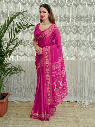 Festive Wear Rani Cotton Saree With Running Blouse