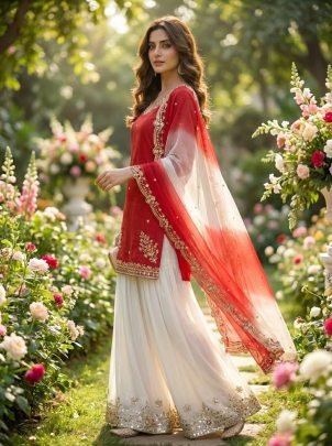 Festive Wear Red Colour Palazzo Suit