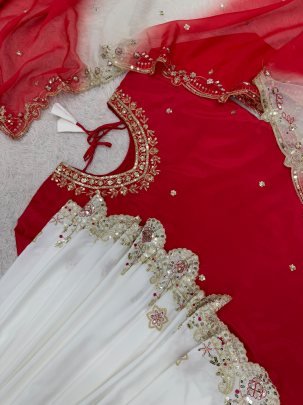 Festive Wear Red Colour Palazzo Suit