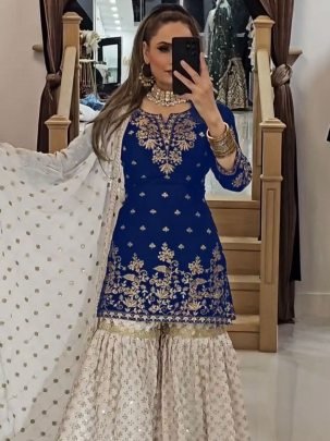 Festive  Wear  Royal Blue  Colour  Sharara Suit 