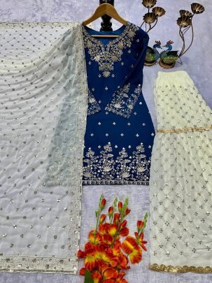 Festive  Wear  Royal Blue  Colour  Sharara Suit