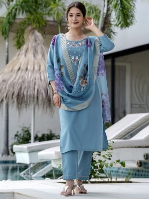 Firoji  Colour Embroidered Work Ready Made Suit