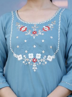 Firoji  Colour Embroidered Work Ready Made Suit