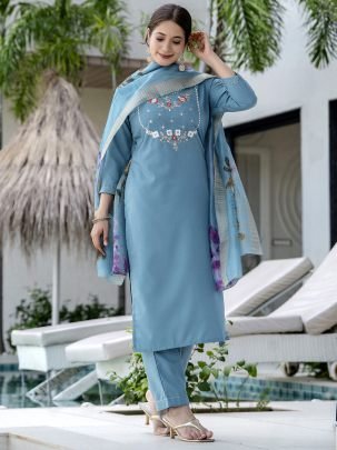 Firoji  Colour Embroidered Work Ready Made Suit
