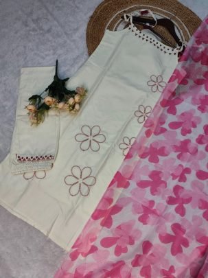 Floral Print Pink Colour Kurti Pant With Dupatta