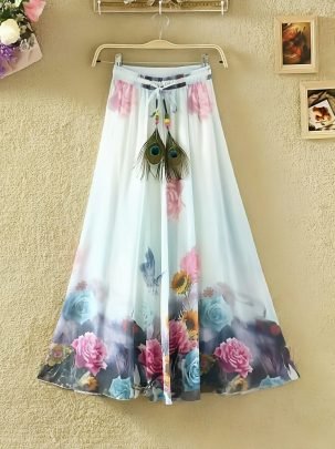 Floral  Printed Baby Pink Colour  Ladies Skirt