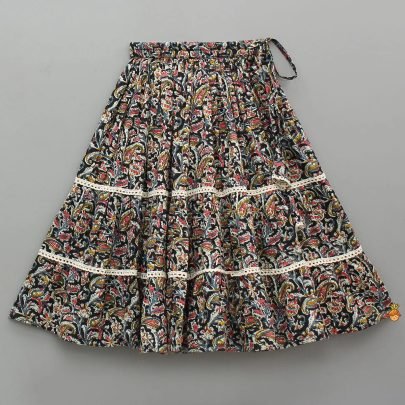Floral Printed  Black Colour Kids Lehenga