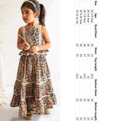 Floral Printed  Black Colour Kids Lehenga