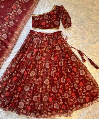 Floral Printed  Red  Colour Lehenga Choli With Dupatta
