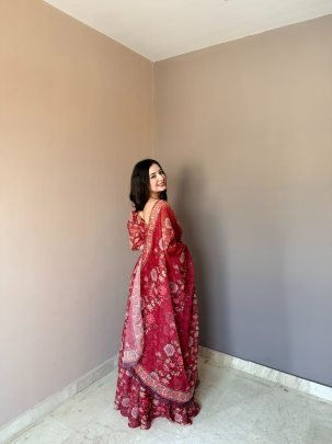 Floral Printed  Red  Colour Lehenga Choli With Dupatta