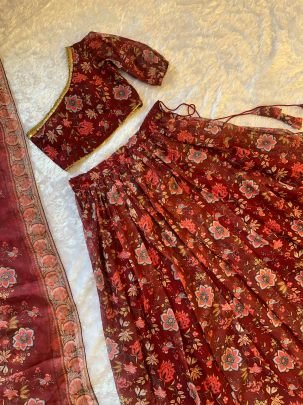 Floral Printed  Red  Colour Lehenga Choli With Dupatta