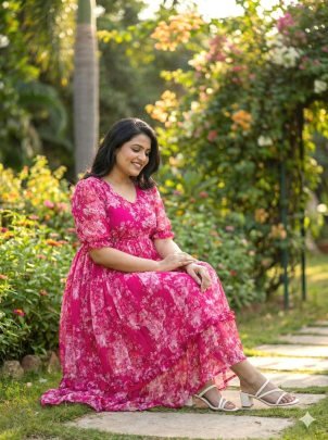 Floral Prints  Hot Pink Colour  Maxi Dress