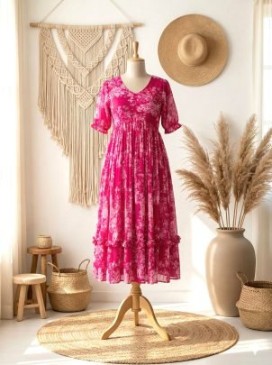 Floral Prints  Hot Pink Colour  Maxi Dress