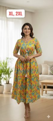 Flower Print  Yellow Colour  One Pices Dress