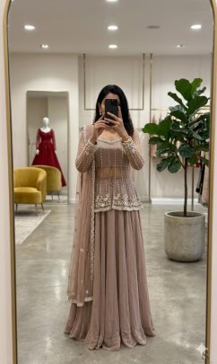 Flowy Silhouette  Beige Colour Lehenga