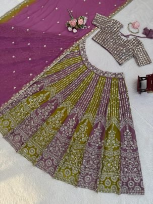 Foux Gorgette Sequnce Work Lehenga Choli