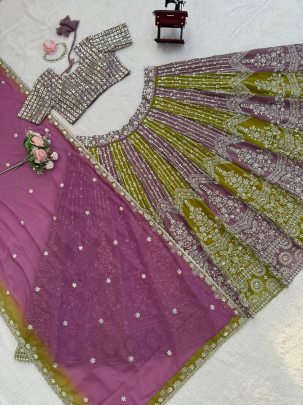 Foux Gorgette Sequnce Work Lehenga Choli
