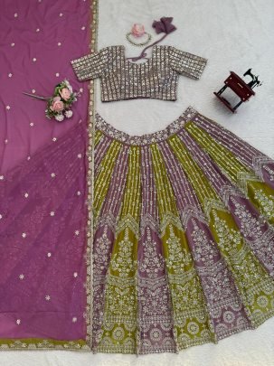 Foux Gorgette Sequnce Work Lehenga Choli