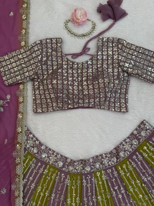 Foux Gorgette Sequnce Work Lehenga Choli