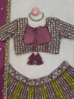 Foux Gorgette Sequnce Work Lehenga Choli