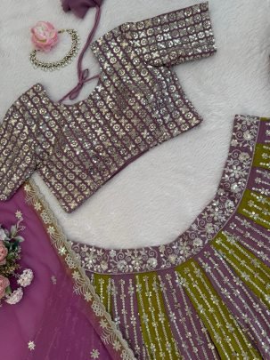 Foux Gorgette Sequnce Work Lehenga Choli