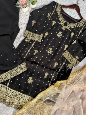 Fox Georgette Black Colour Palazzo Suit