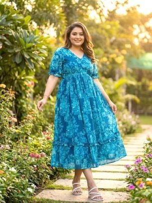 Fox Georgette Sky Blue Maxi Dress 