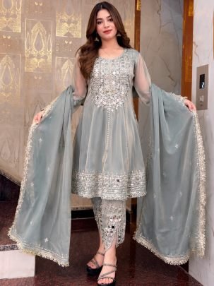 Frandy  Silk Sky Blue Colour Ready Made Suit