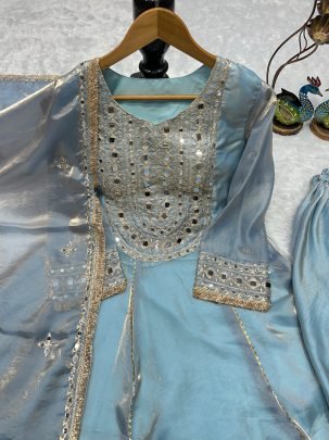 Frandy  Silk Sky Blue Colour Ready Made Suit