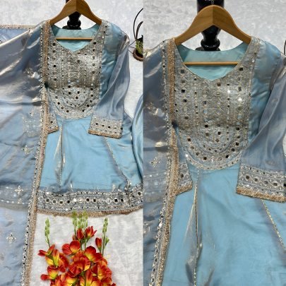 Frandy  Silk Sky Blue Colour Ready Made Suit