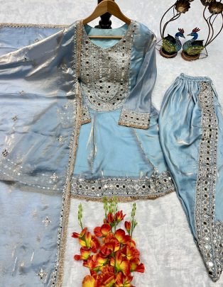 Frandy  Silk Sky Blue Colour Ready Made Suit