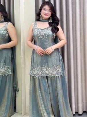 Frendy Silk Fabric Full Flared Palazzo Suit