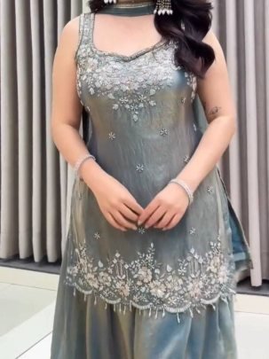 Frendy Silk Fabric Full Flared Palazzo Suit