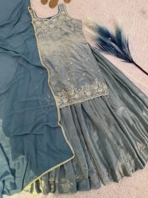 Frendy Silk Fabric Full Flared Palazzo Suit