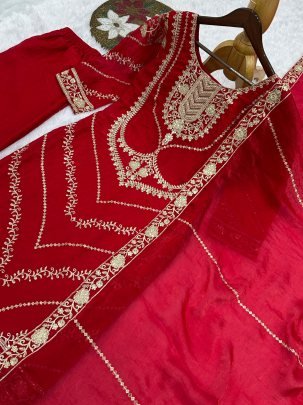 Frendy Silk Red Colour Palazzo Suit
