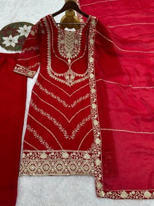 Frendy Silk Red Colour Palazzo Suit